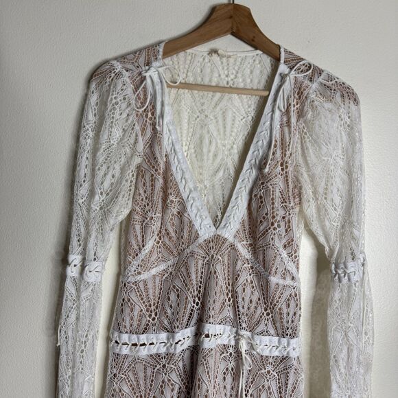 For Love & Lemons bright lights long sleeve mini dress ladies M boho whimsical - Picture 3 of 16
